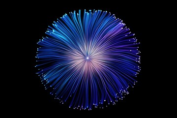 Abstract blue and purple light fibers radiating outwards, creating a vibrant, circular burst of energy against a black background.