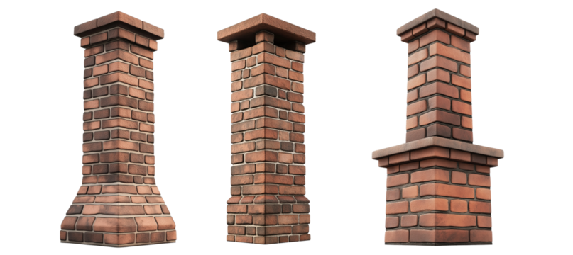 Brick chimneys isolated on transparent or white background