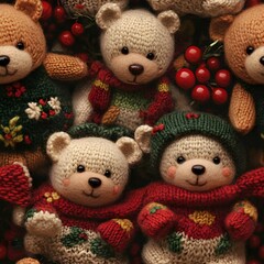 Cute seamless 3d cartoon christmas teddy bear pattern