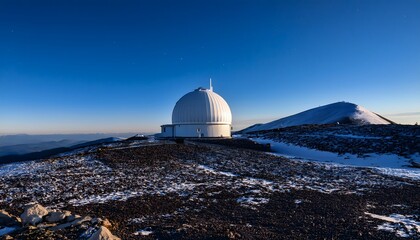 Obraz premium Mountaintop Observatory Stargazing Dome Winter Landscape Snowy Peaks