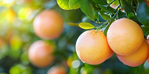 Fresh ripe grapefruits are thriving on the tree in an outdoor setting, showcasing the vibrant beauty of grapefruits in their natural environment while highlighting the fruit s juicy allure.