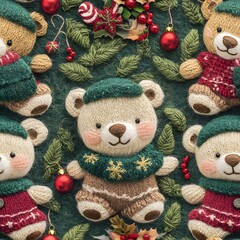 Cute seamless 3d cartoon christmas teddy bear pattern