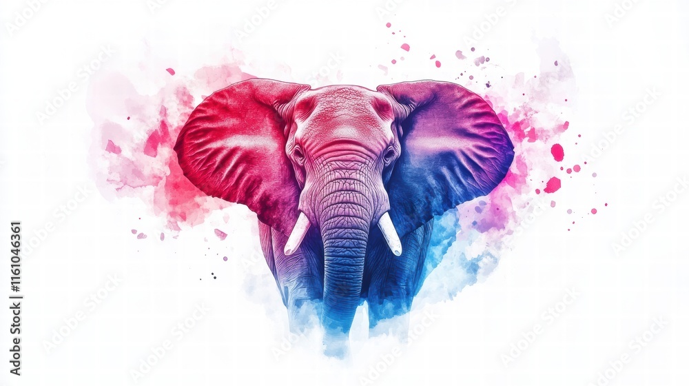 Aufkleber illustration of an elephant with vibrant colors and copy space for text or design elements. generati