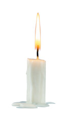 Melt candle with fire on white 