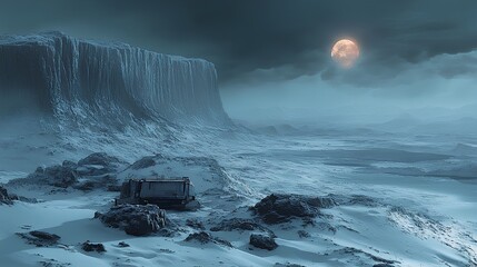 Alien desert landscape featuring vast mountains at dusk - Generative AI