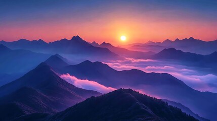 Majestic Sunrise Over Mountains Highlighted by Vibrant Colors Photo