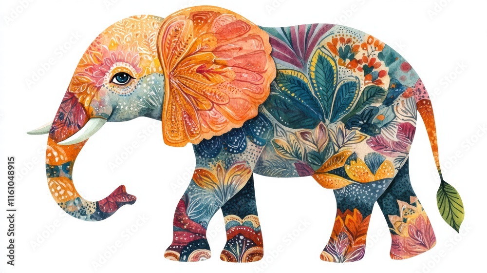 Fototapete vibrant illustration of an elephant showcasing intricate floral patterns and colors with plenty of e