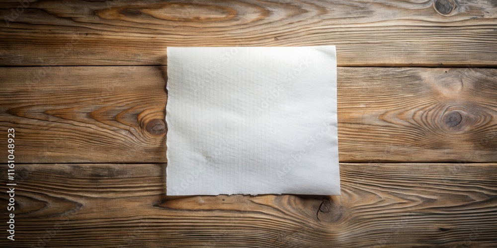 Poster A Blank Sheet of Paper Resting on a Rustic Wooden Surface, Ready for a Message or Artwork
