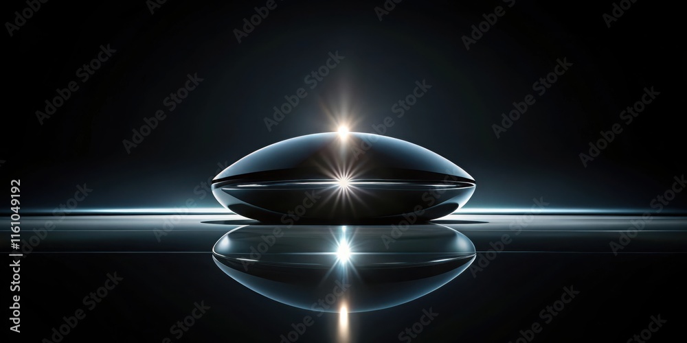 Poster a reflective orb glowing with an inner light, casting a starry reflection on a dark surface