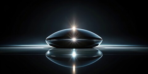 A Reflective Orb Glowing with an Inner Light, Casting a Starry Reflection on a Dark Surface