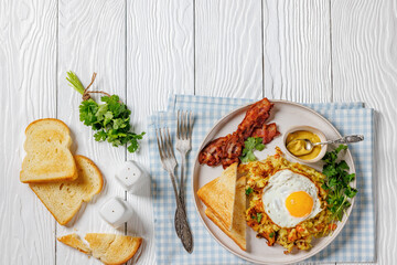 Bubble and Squeak with bacon, toasts, fried egg