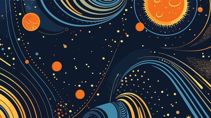 Solar System with Sun and Planets on Orbits Flat Vector Illustration