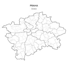 Fototapeta premium Political Vector Map of Prague (Praha) with Municipal Districts (Obvody), Administrative Districts (Správní Obvod), Municipal Parts (Městské Části) and Cadastral Areas (Katastrální Území) - Czechia