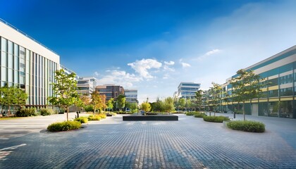 Fototapeta premium Modern Office Park Sunny Day Urban Landscape Business District