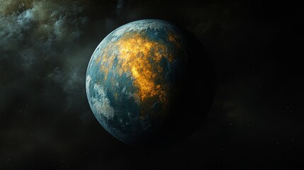 Naklejka premium Planetary emergence amidst swirling clouds in a cosmic landscape