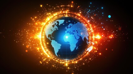 Digital earth surrounded by glowing network connections and data points