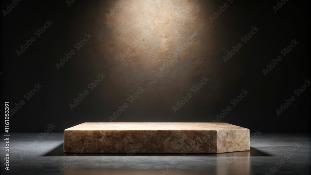 Poster Stone Platform Illuminated by a Single Spotlight in a Dark Studio