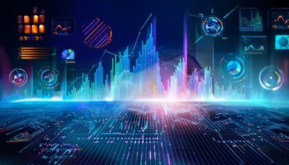 Fototapeta premium Global Business Data Financial Growth Tech Background Futuristic Charts