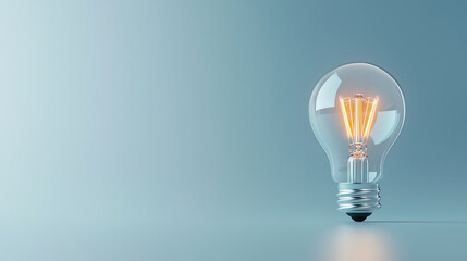 Glowing light bulb on blue background. Business innovation concept