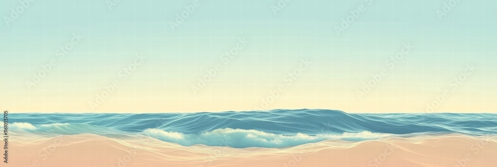 Poster Soft waves gently lap against a tranquil beach with clear skies and ample space for personalized messages. Generative AI