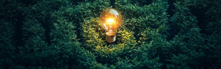Glowing lightbulb in center of green maze