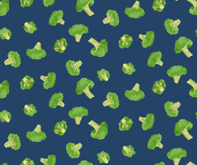 ブロッコリーと濃い青の背景のシームレスパターン