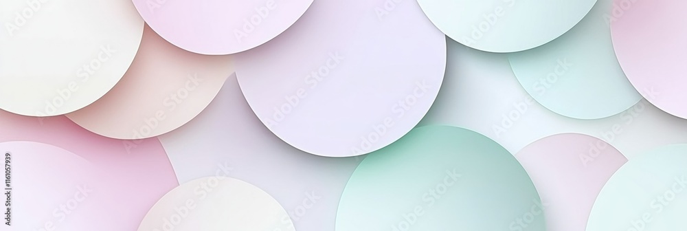 Fototapete Abstract overlapping semi transparent circles in pastel tones creating soft visual layers and space for text placement. Generative AI