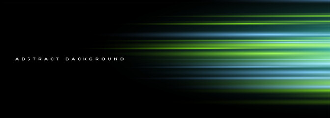 Black modern wide abstract technology background with glowing high-speed and movement light effect. Vector illustration