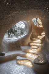 Organic crystal cave dwelling natural landscape gigapixel high fidelity serene environment unique architecture