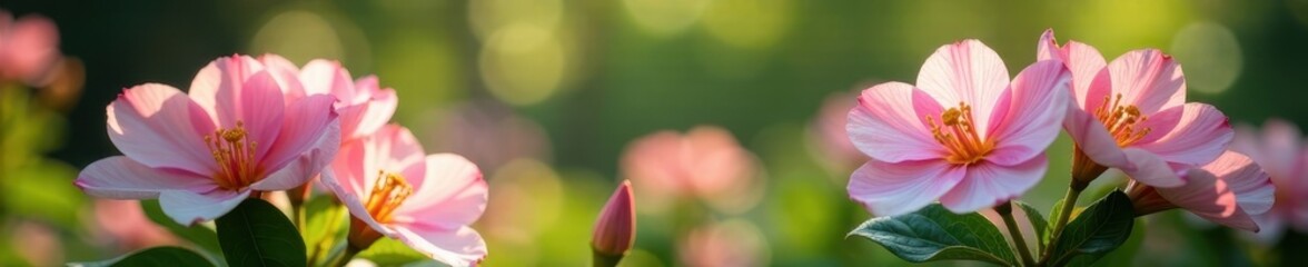 Obraz premium Pastel pink flowers blooming in a lush garden, garden, flora, nature