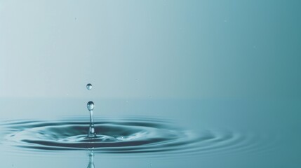 Water drop with splash and ripples on calm liquid surface.