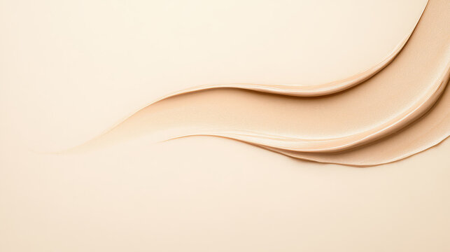 Liquid foundation smudges on a beige background close-up