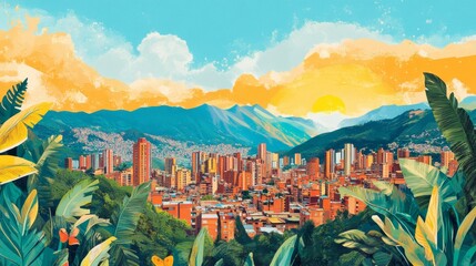 illustration poster medellin colombia