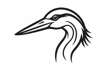 Continuous Line Art Heron Head Icon - Black Silhouette On White Background.