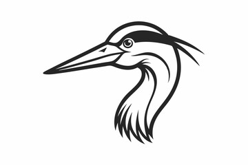 Continuous Line Art Heron Head Icon - Black Silhouette On White Background.