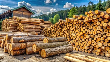 A forest's bounty Stacks of freshly cut logs and timber awaiting processing, highlighting the cyclical nature of forest management