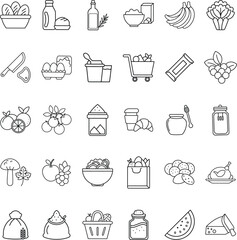 Grocery Shopping List Icons Food, Fruits, Vegetables, and More