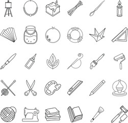 Crafting, Art, and DIY Supplies Icons of Creative Hobbies
