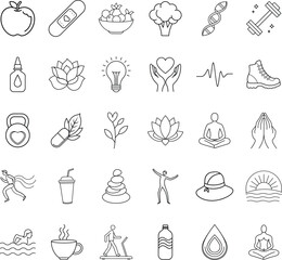 Healthy Lifestyle Icons Wellness, Fitness, Nutrition, and Mindfulness