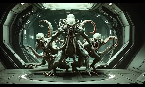 aliens attacking the camera horror motion scene