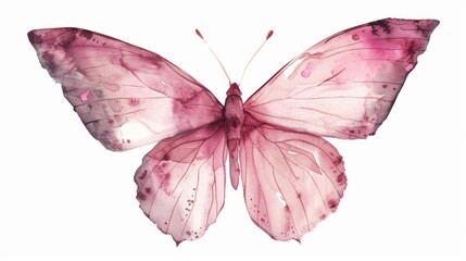 Watercolor butterfly, soft pink and purple hues, white background.
