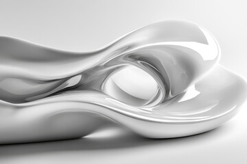 A sleek, modern sculpture with fluid shapes and a glossy finish, emphasizing form and design.