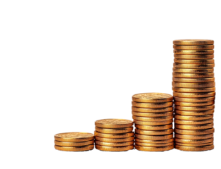 stacks of gold coins isolated, transparent, png, background,