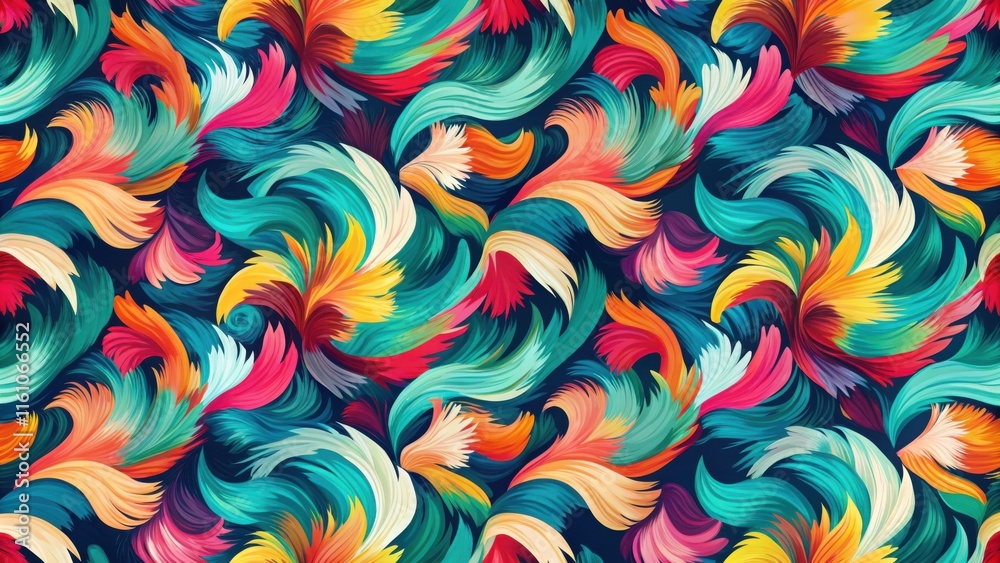 Poster abstract swirling feathers in a vibrant color palette