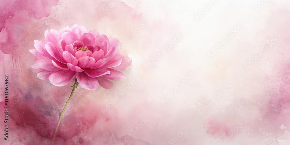 Aufkleber delicate watercolor pink flower on a soft background with text space