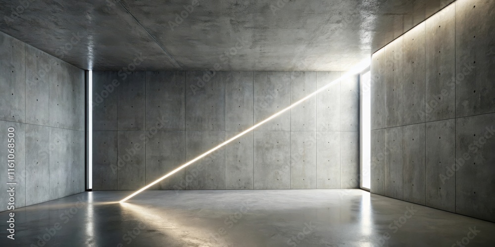 Aufkleber A minimalistic concrete room with a diagonal beam of light emanating from a window, casting a shadow on the floor