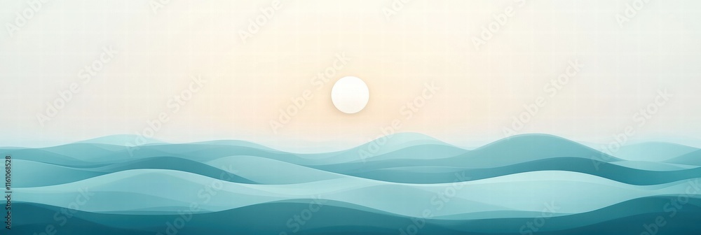 Fototapete stylized sun over soft waves on a serene horizon with space for text. generative ai