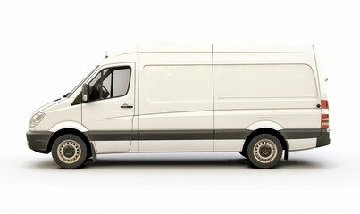 White delivery van side view on white background.