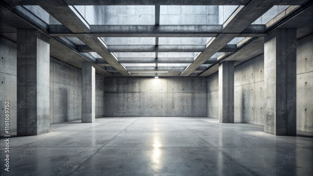 Poster A minimalist concrete interior with a grid of beams and columns, showcasing a blank canvas for design and architecture