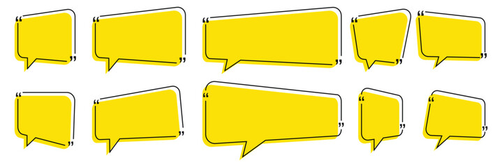 Quote box frame, big set. Quote text in speech bubble. Quote box icon. Vector illustration. EPS 10